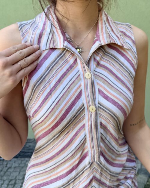 Vintage lniana sukienka w paski M