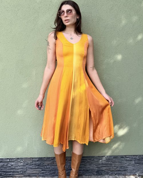 Vintage sukienka w różnych odcieniach pomarańczu XS