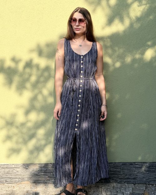 Vintage wiskozowa maxi sukienka w paski L