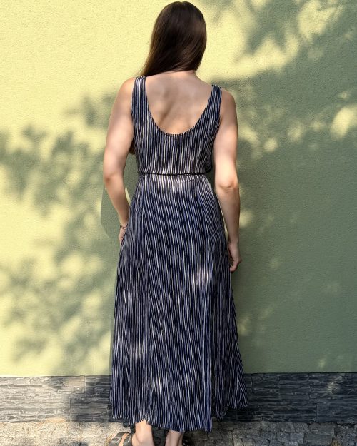 Vintage wiskozowa maxi sukienka w paski L...