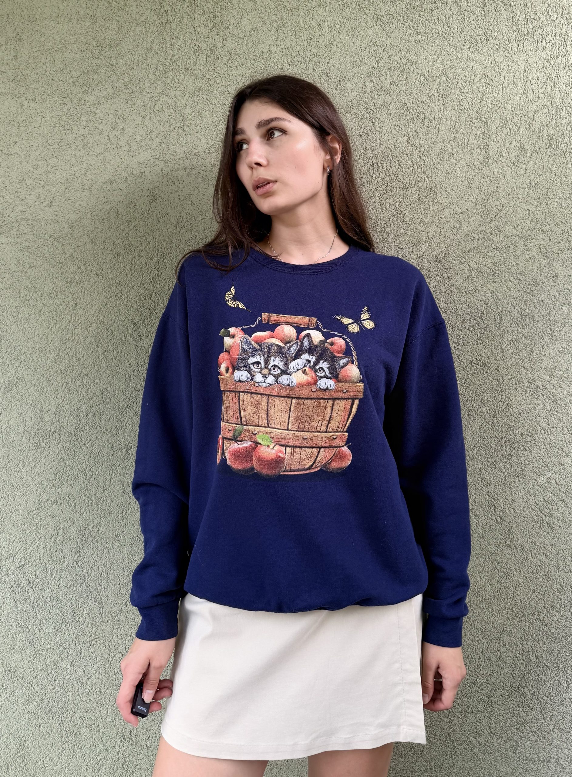 Vintage bluza z kotami w koszyku L - obrazek 7
