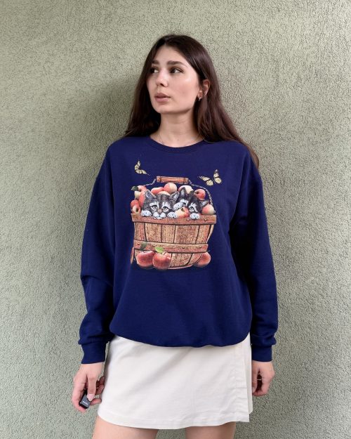Vintage bluza z kotami w koszyku L