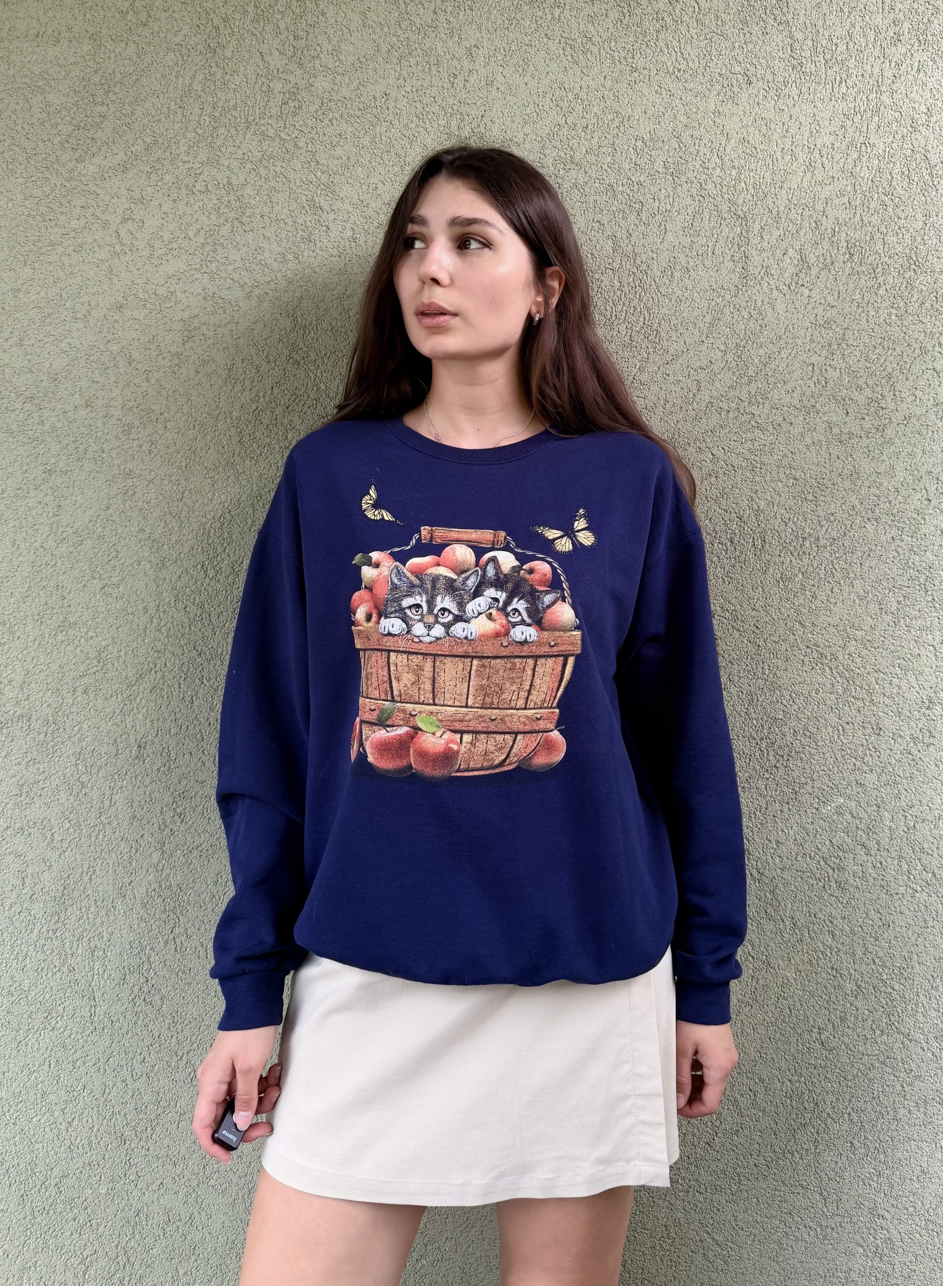 Vintage bluza z kotami w koszyku L