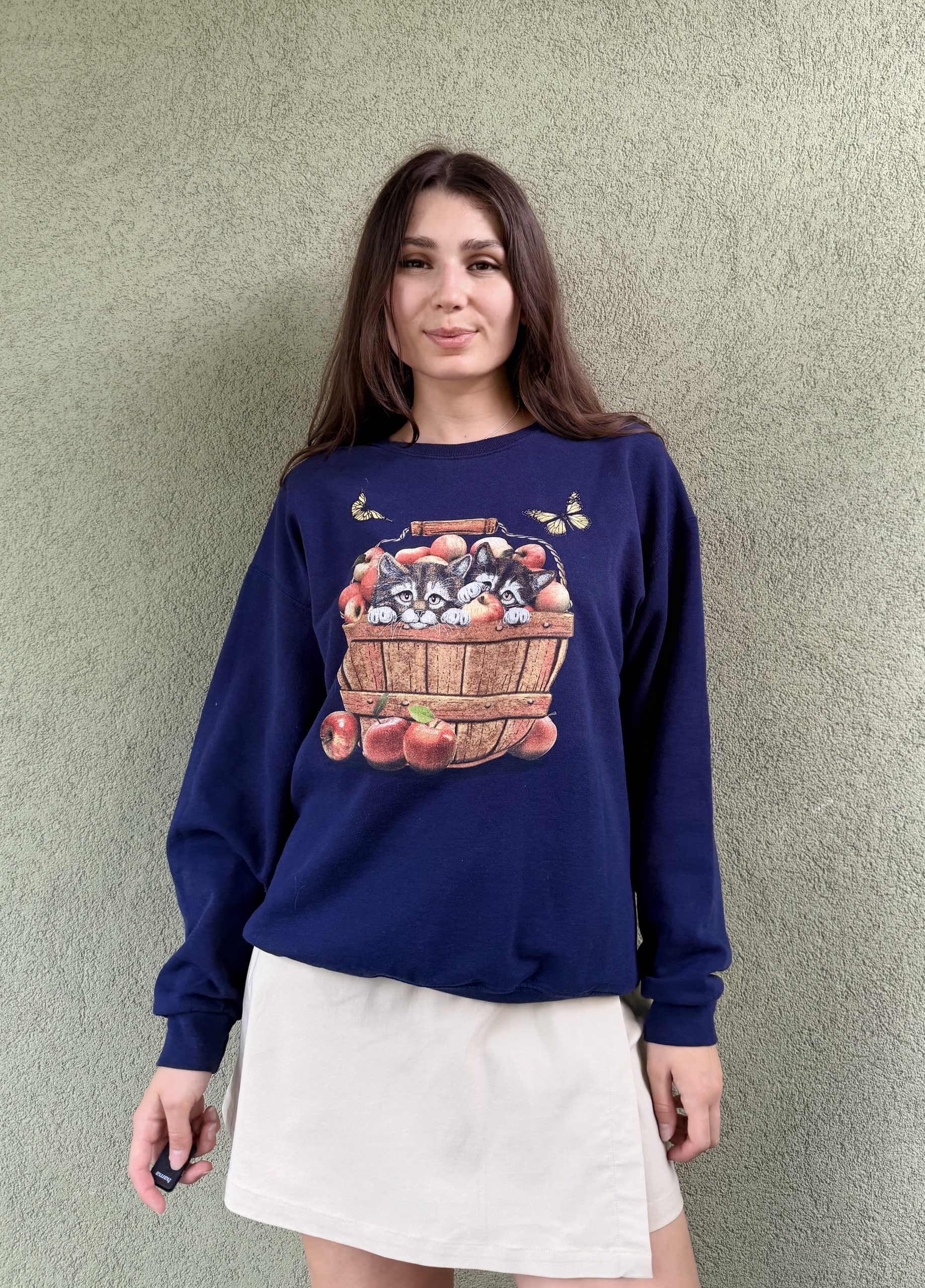 Vintage bluza z kotami w koszyku L - obrazek 5