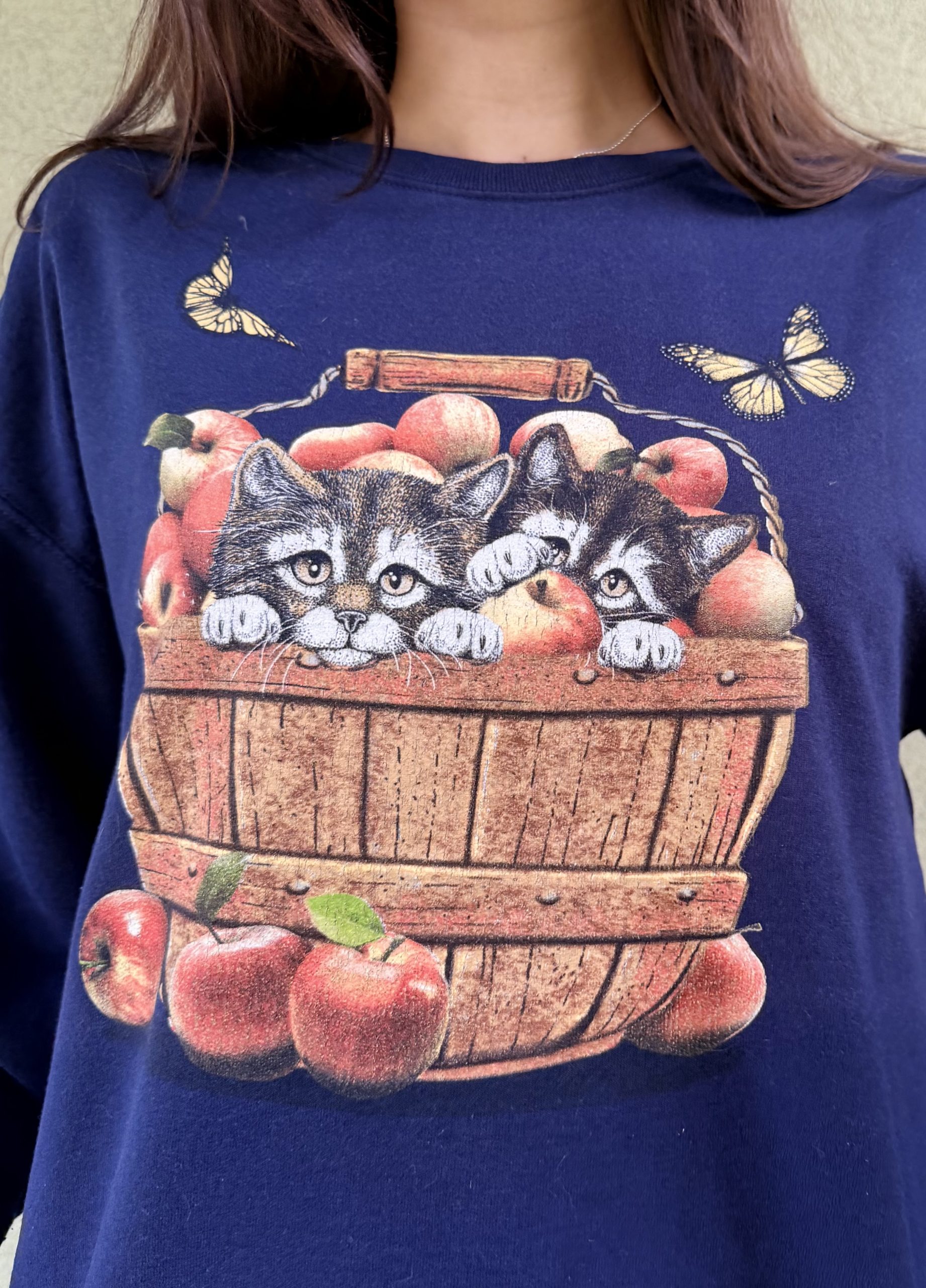 Vintage bluza z kotami w koszyku L - obrazek 3