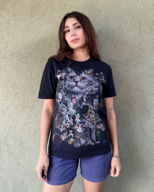Vintage bawełniany t-shirt w koty M
