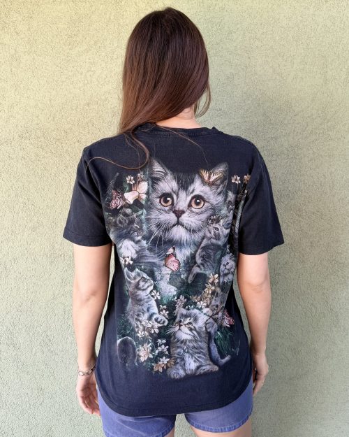 Vintage bawełniany t-shirt w koty M