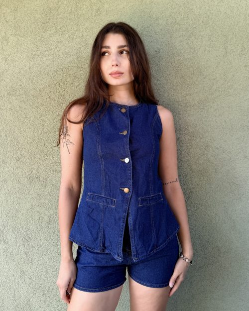Vintage bawełniany jeansowy komplet S