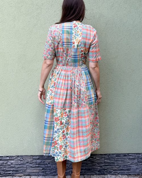 Vintage bawełniana patchworkowa sukienka S