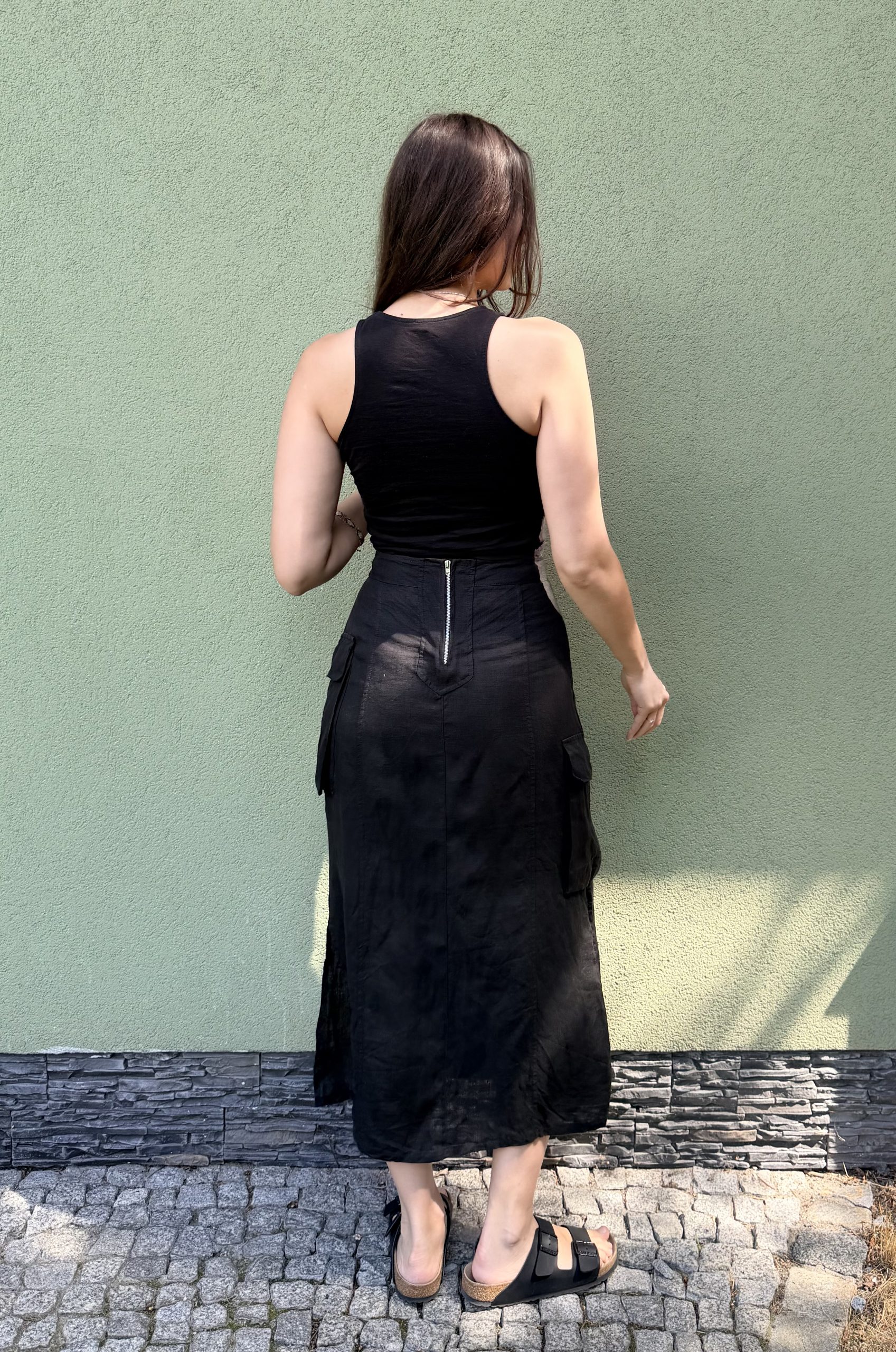 Vintage lniana spódnica z kieszeniami XS - obrazek 2