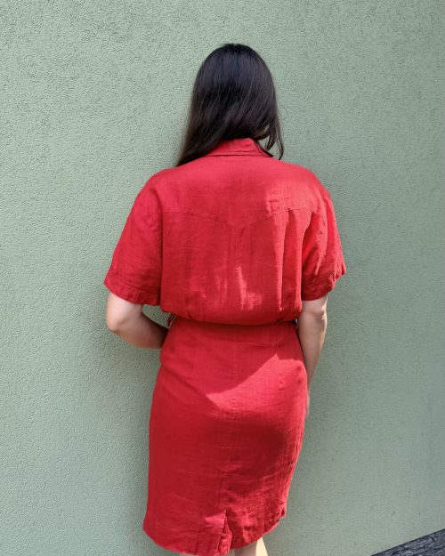 Vintage lniana sukienka koszulowa S