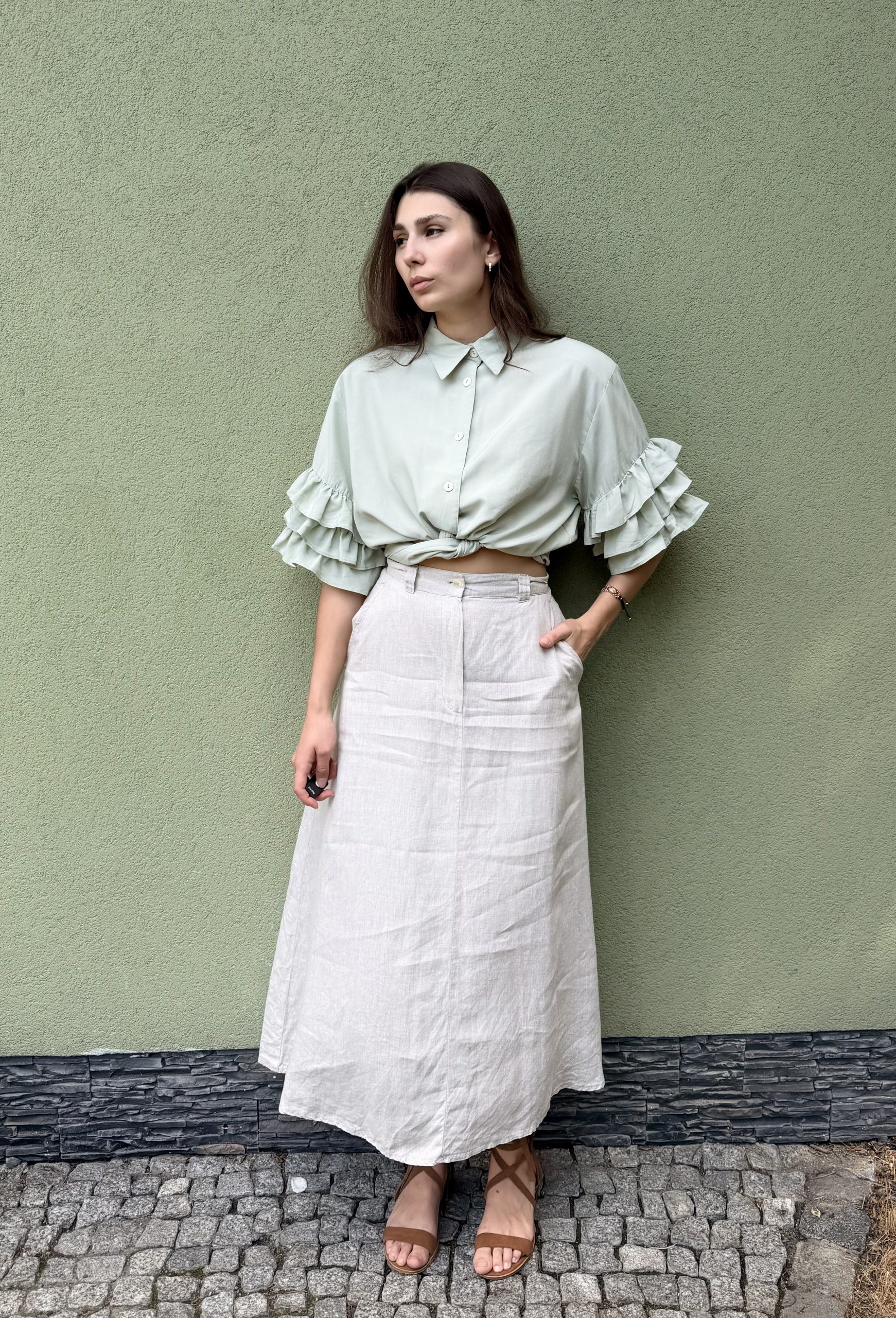 Vintage lniana spódnica Benetton S - obrazek 5