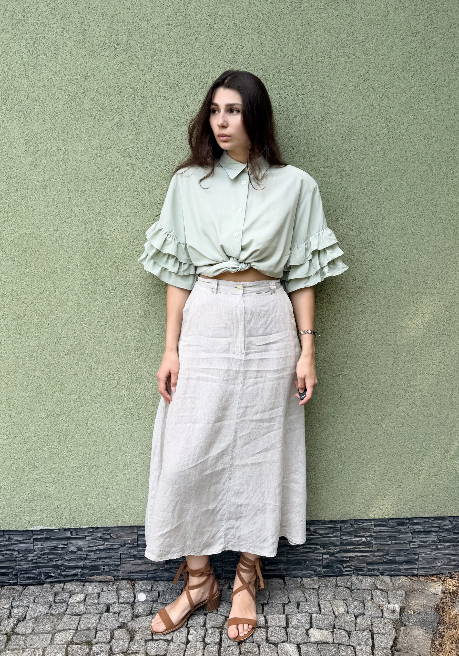 Vintage lniana spódnica Benetton S - obrazek 6