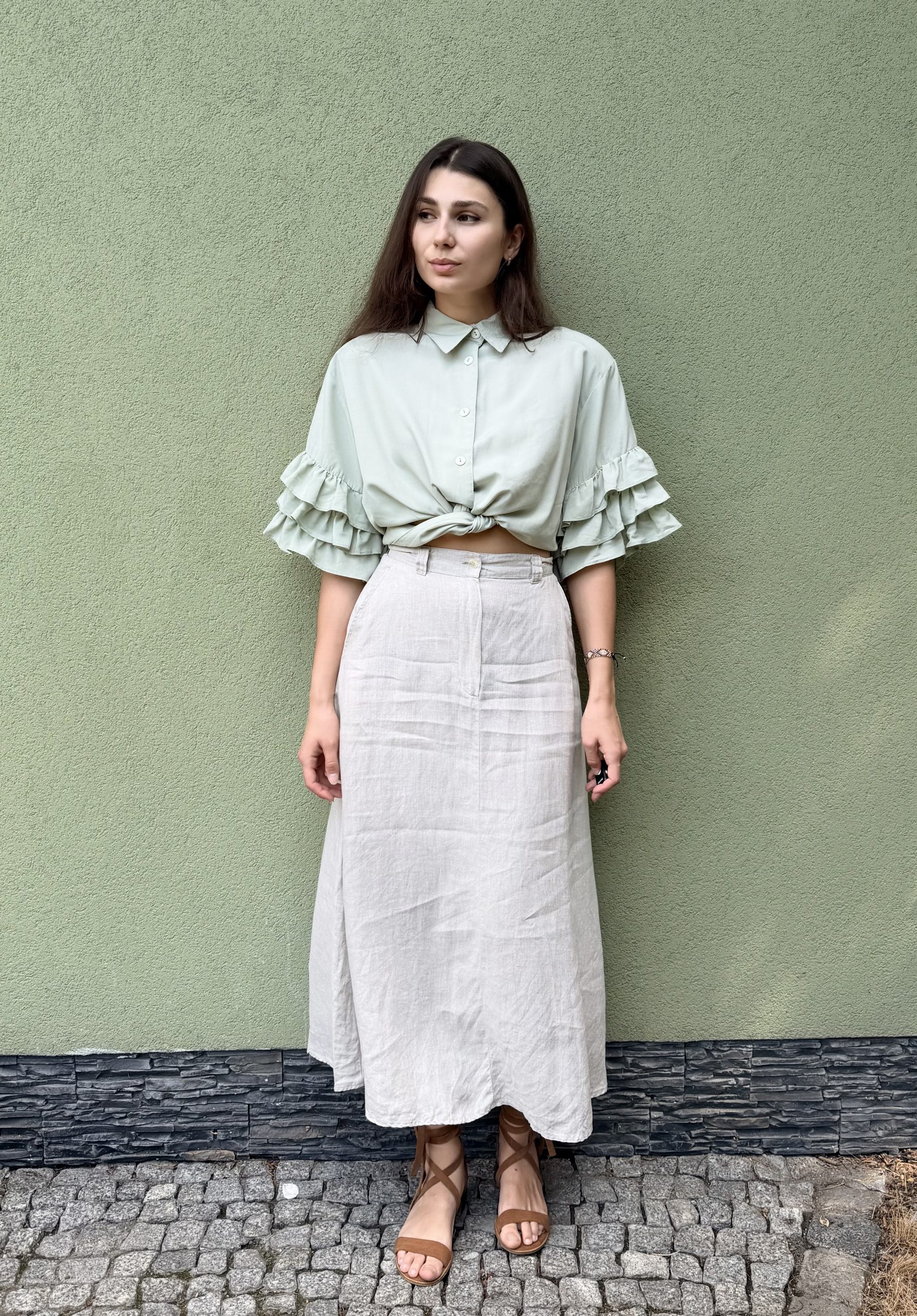 Vintage lniana spódnica Benetton S - obrazek 7