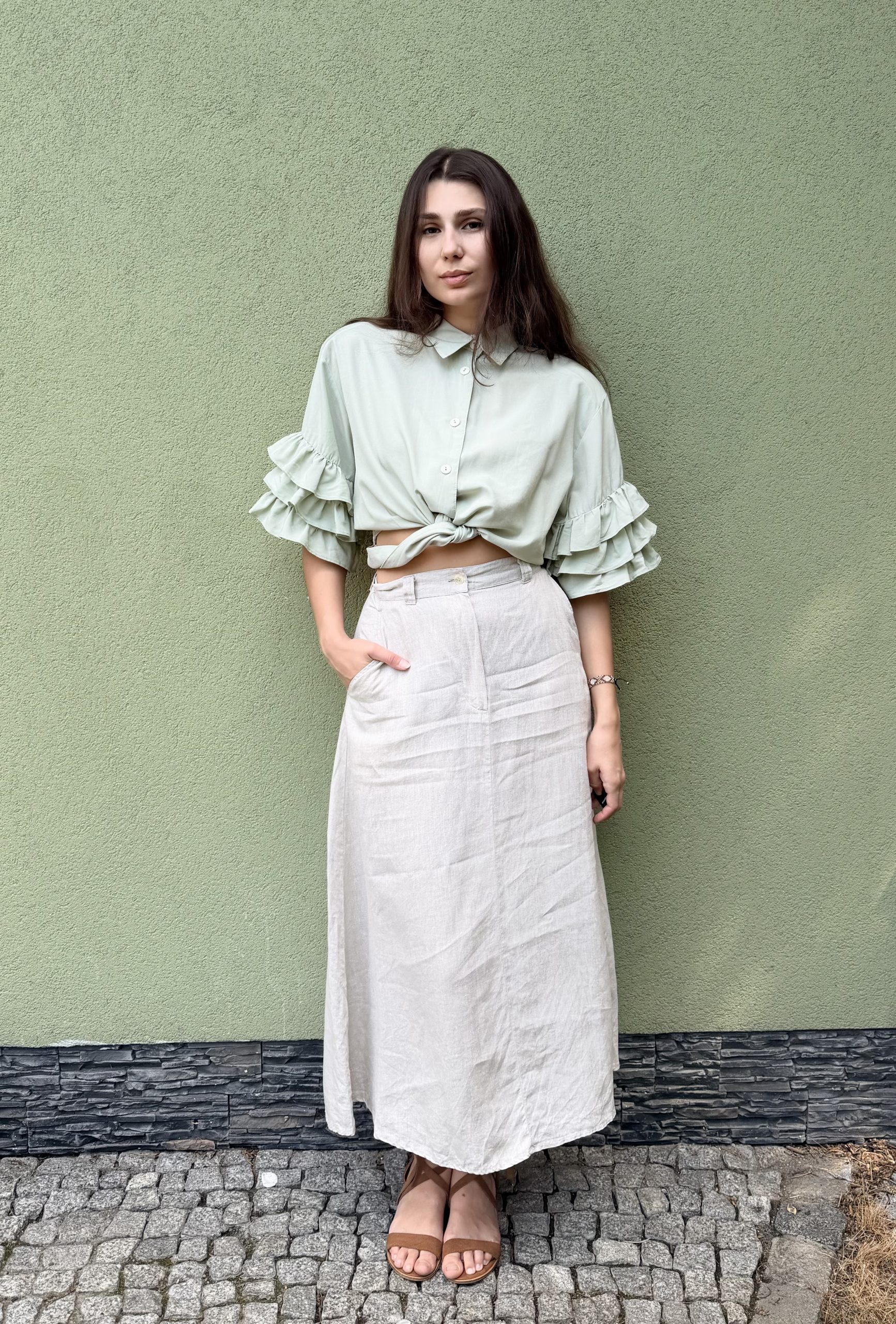 Vintage lniana spódnica Benetton S - obrazek 3