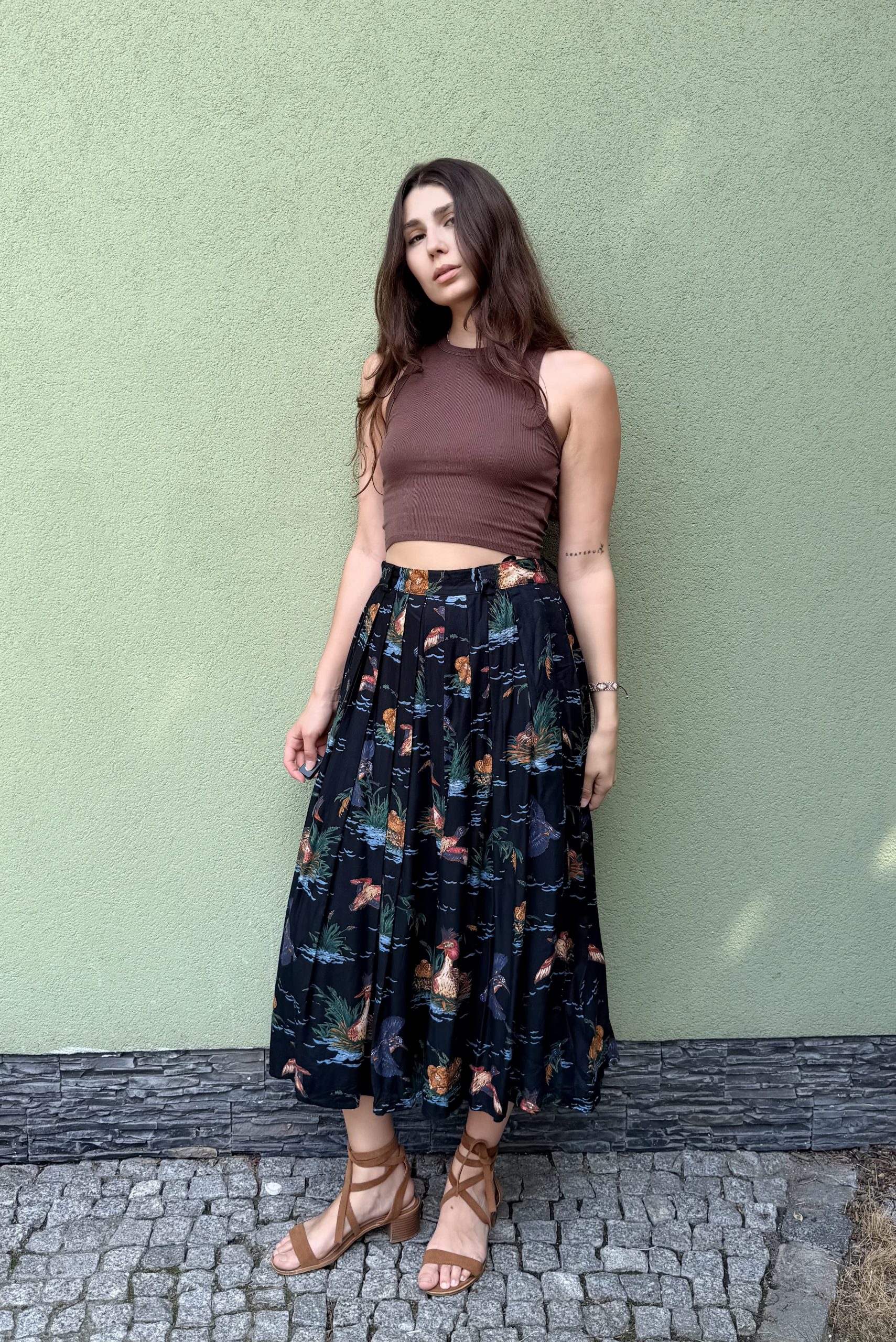 Vintage spódnica plisowana w kaczki S