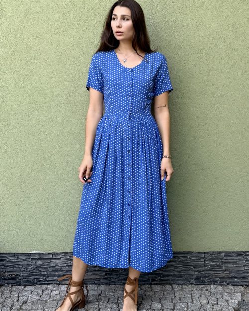 Vintage wiskozowa sukienka w drobne kwiaty M...