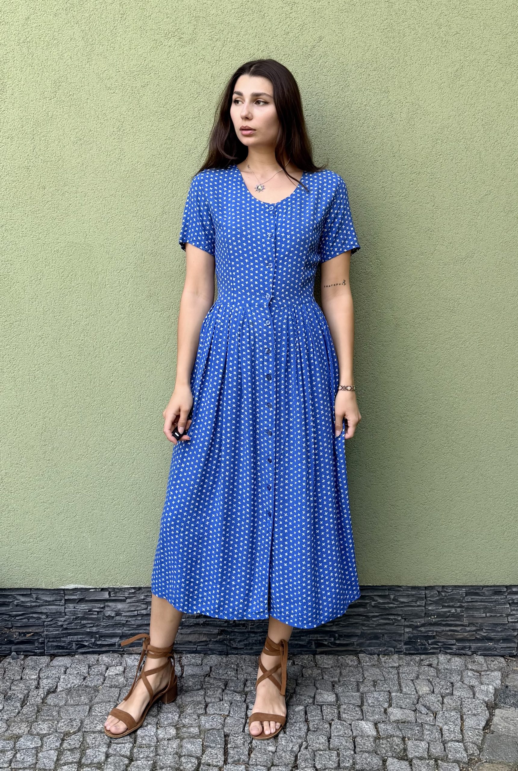 Vintage wiskozowa sukienka w drobne kwiaty M