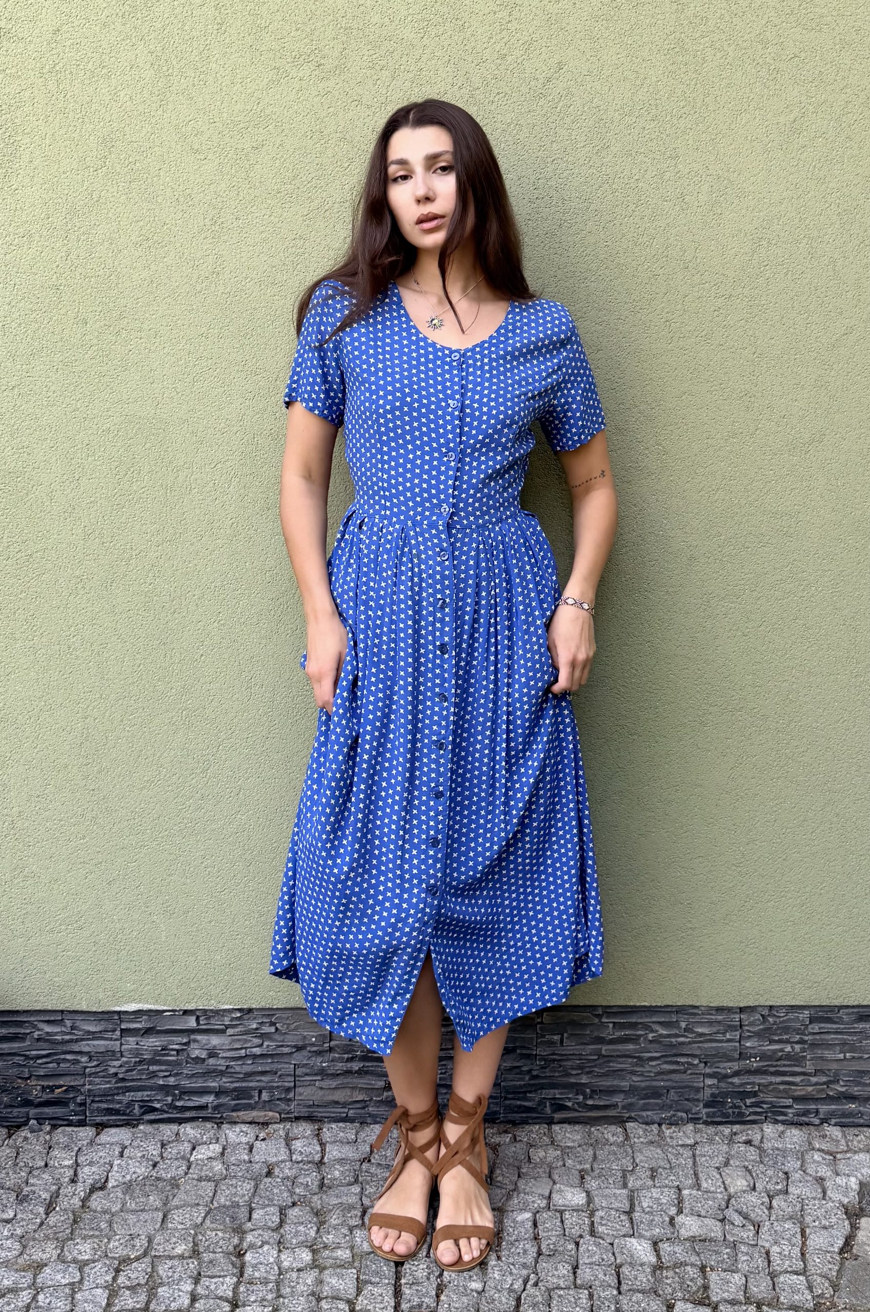 Vintage wiskozowa sukienka w drobne kwiaty M - obrazek 4