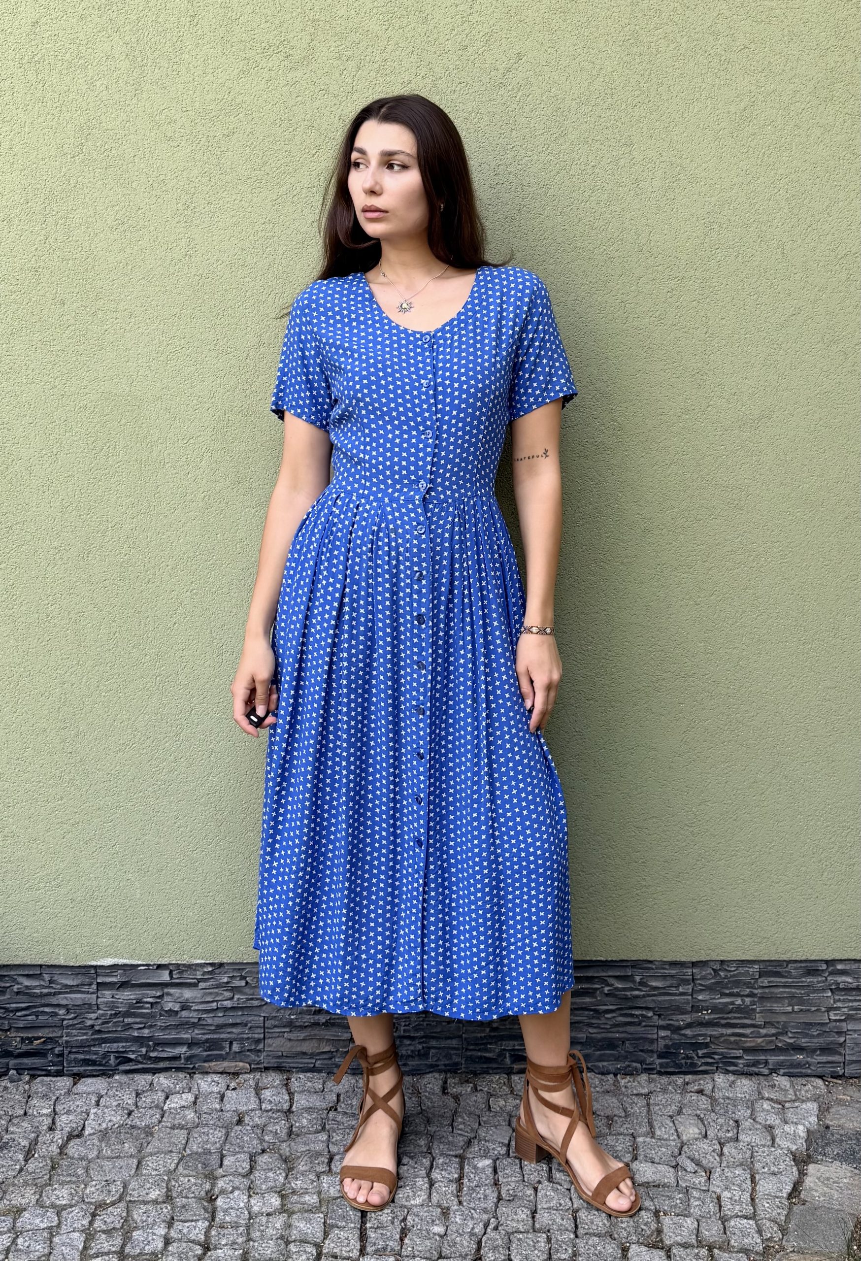 Vintage wiskozowa sukienka w drobne kwiaty M - obrazek 6