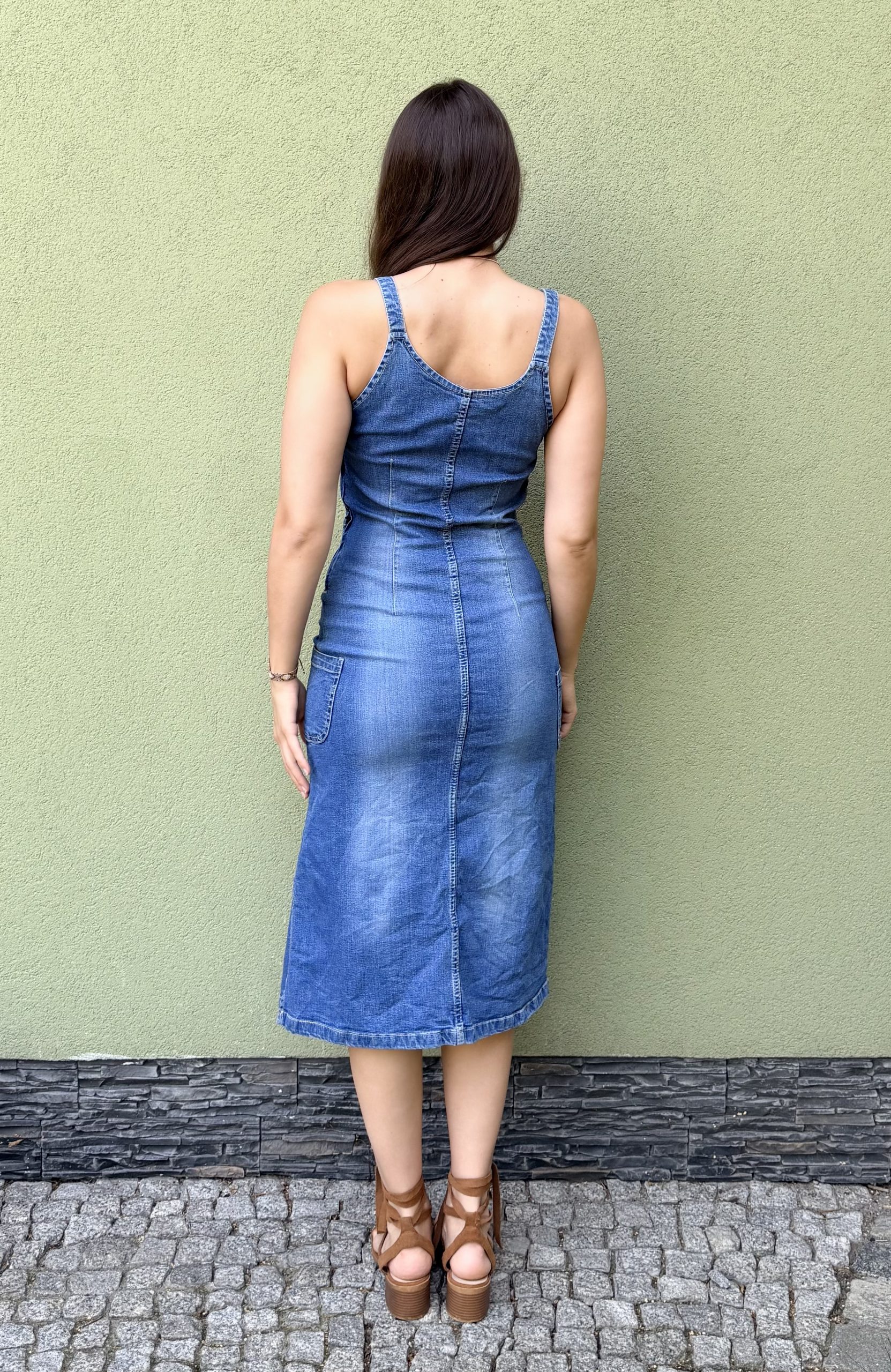 Vintage bawełniana jeansowa sukienka ogrodniczka M - obrazek 7