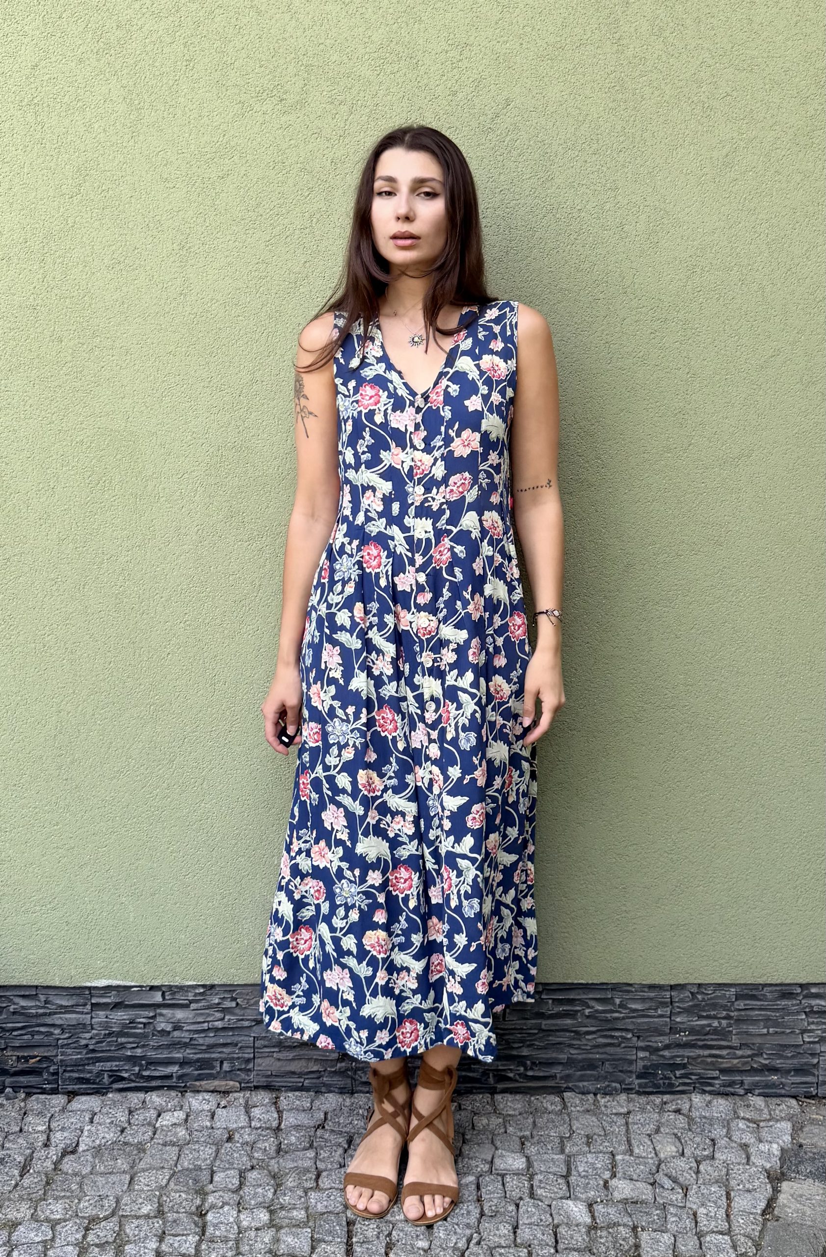 Vintage wiskozowa sukienka w kwiaty L
