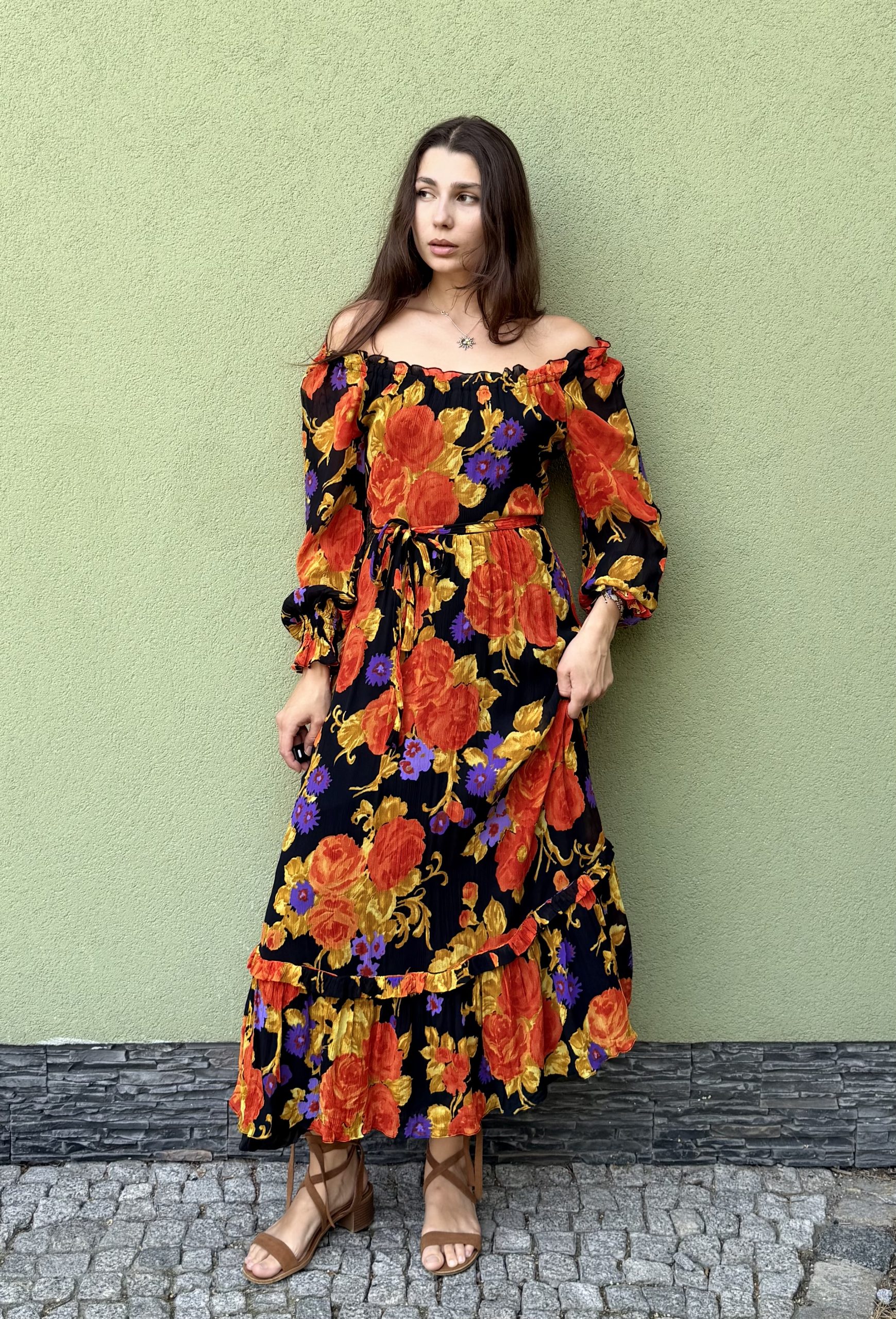 Vintage Vera Mont wiskozowa sukienka w kwiaty M