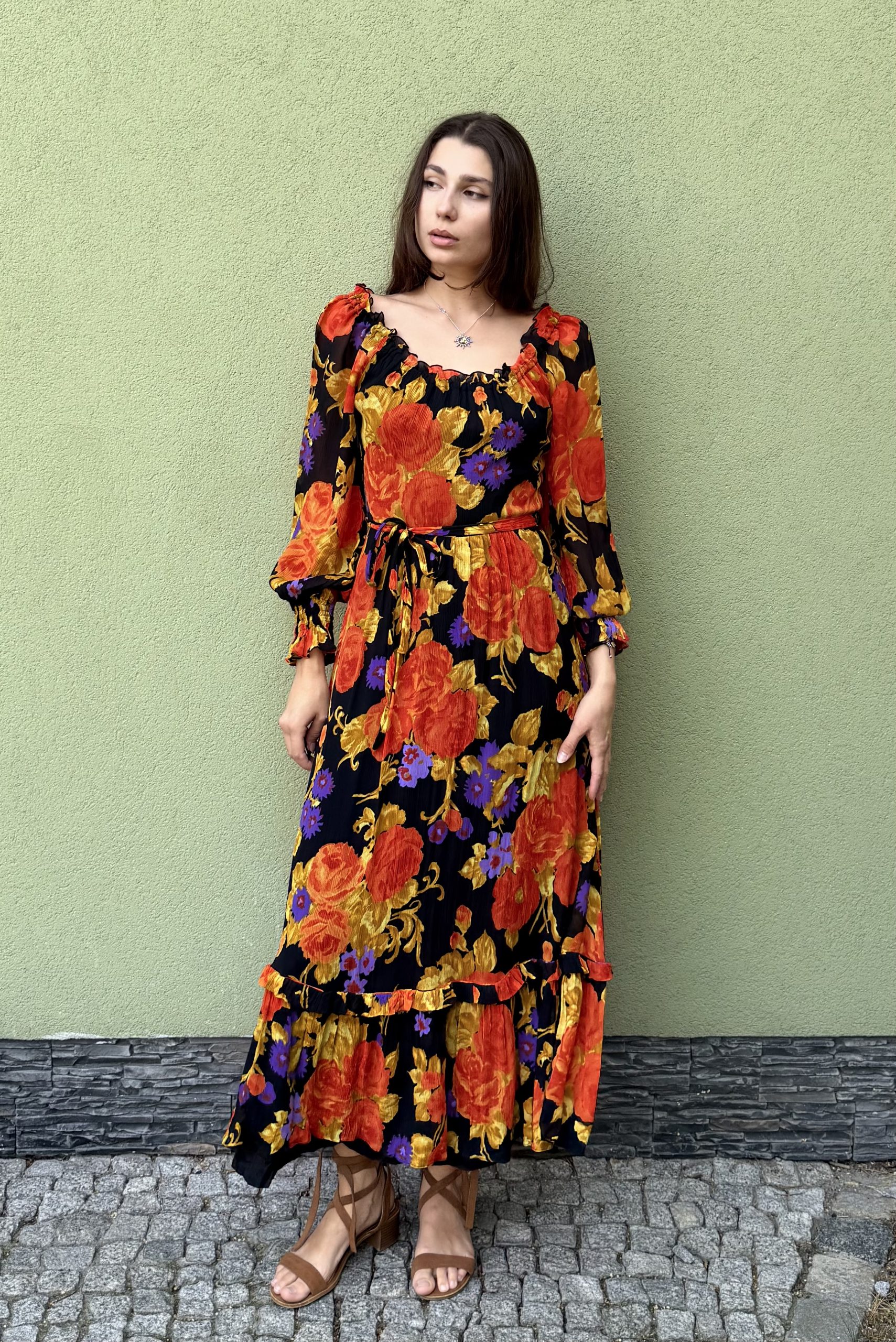 Vintage Vera Mont wiskozowa sukienka w kwiaty M - obrazek 5
