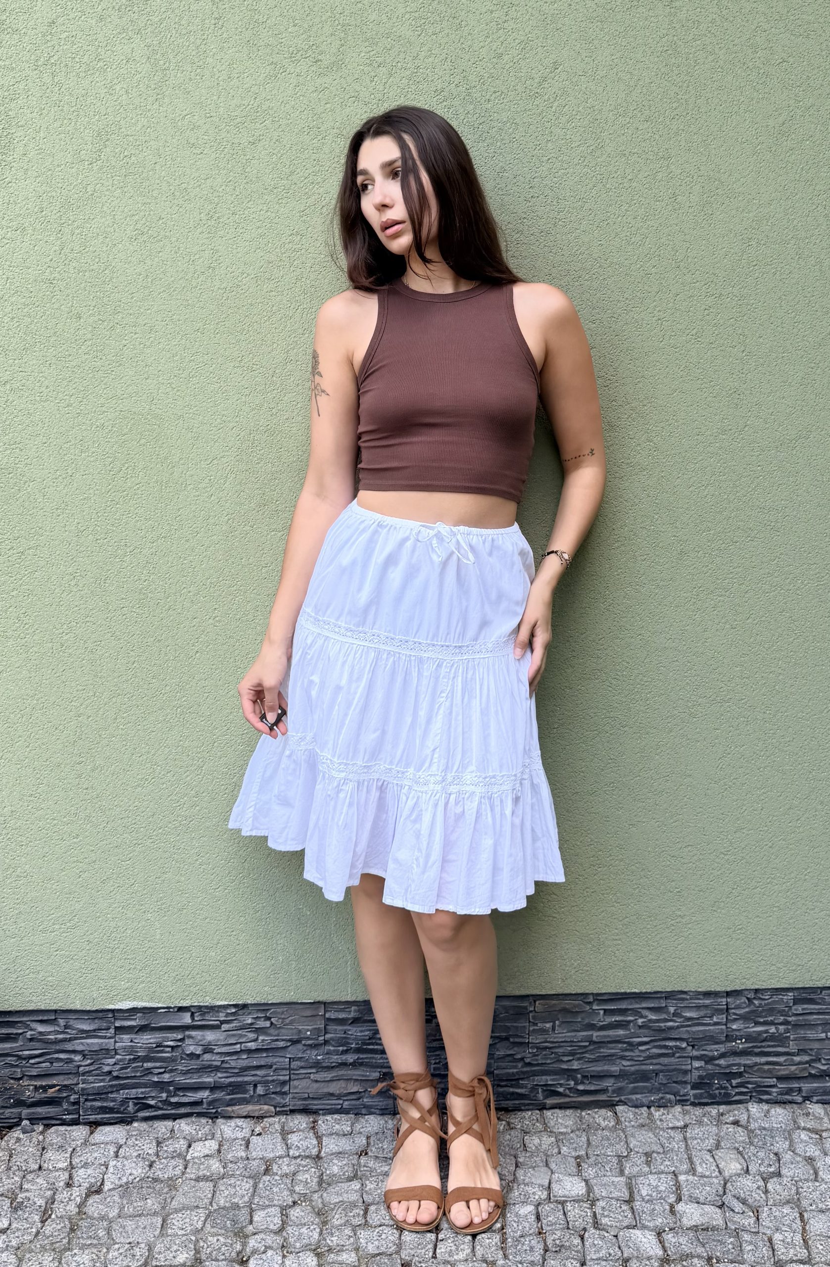 Vintage bawełniana spódnica z falbanką M/L - obrazek 5