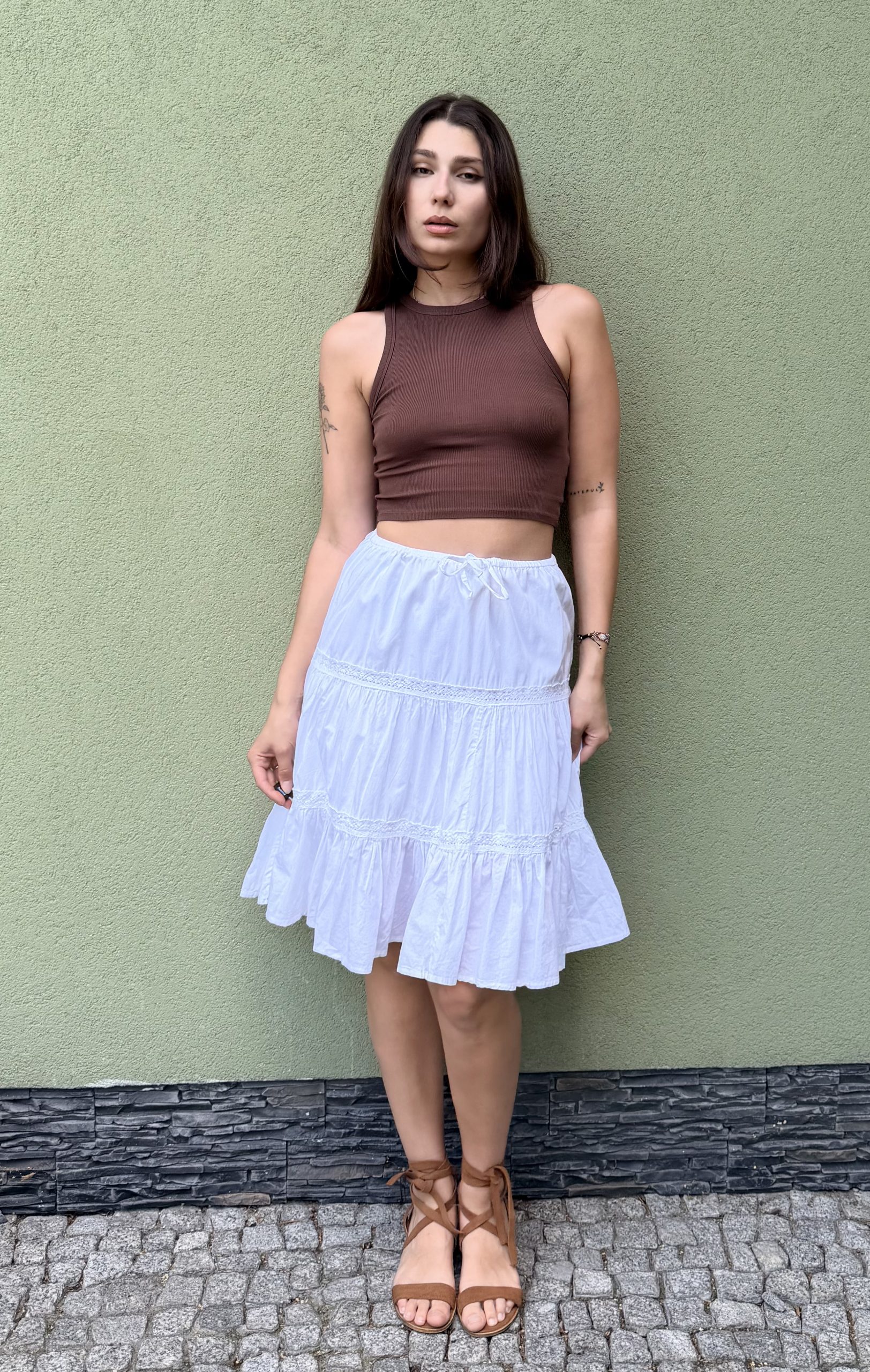 Vintage bawełniana spódnica z falbanką M/L - obrazek 6