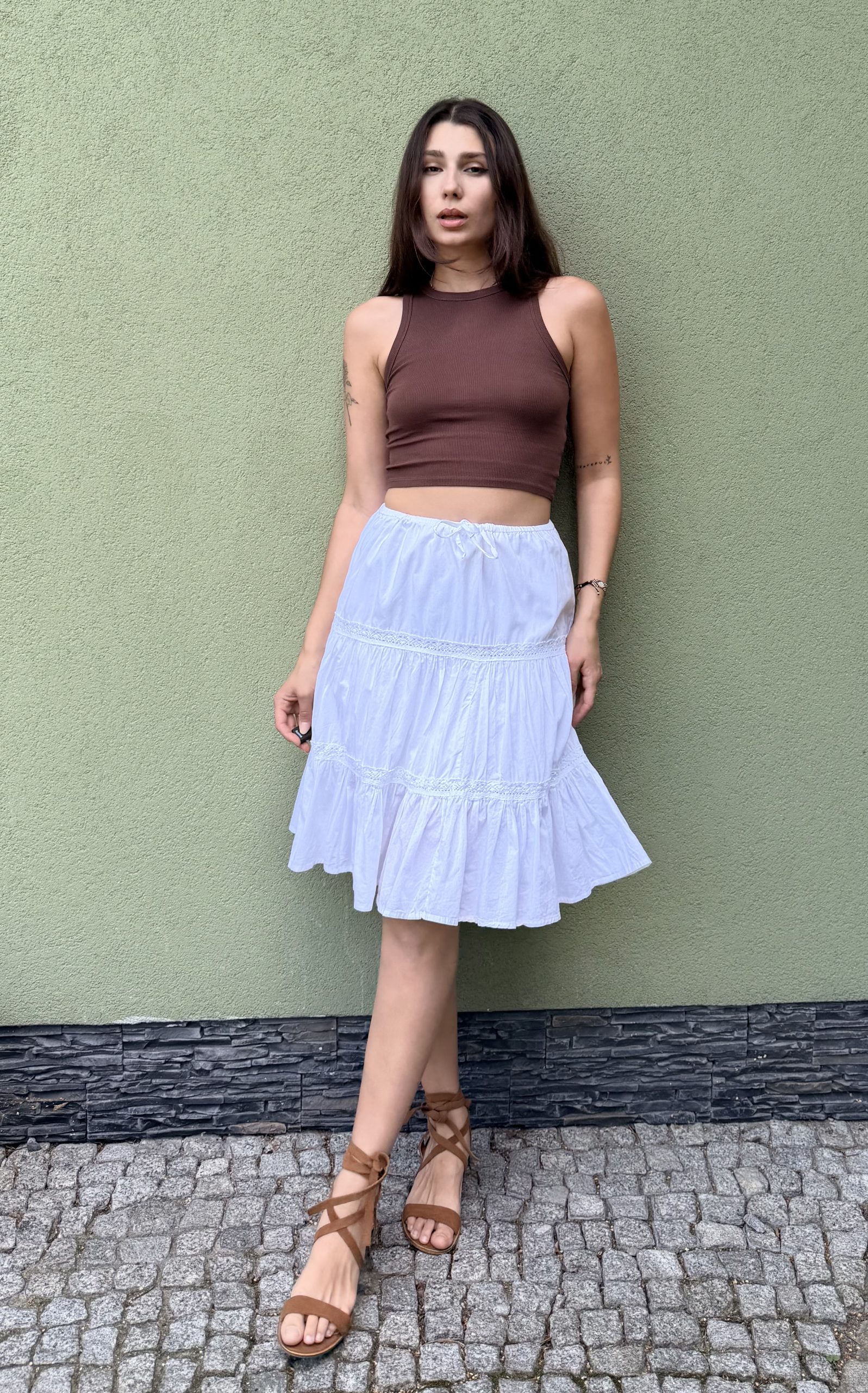 Vintage bawełniana spódnica z falbanką M/L
