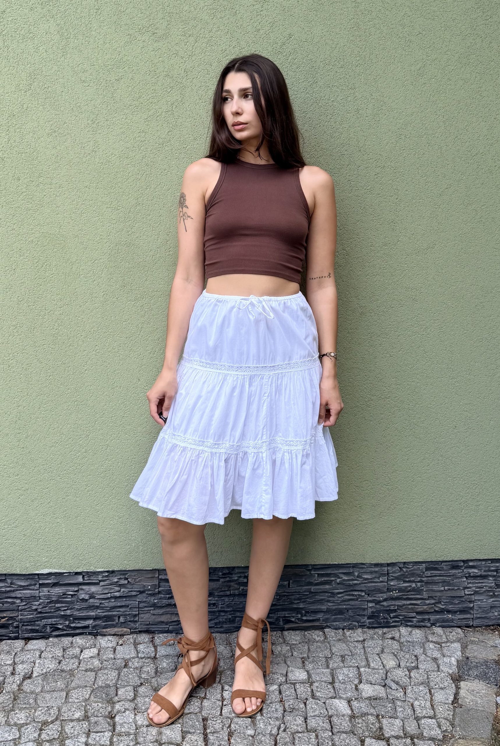 Vintage bawełniana spódnica z falbanką M/L - obrazek 3