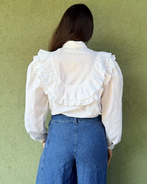 Vintage bawełniana koszula z falbankami M