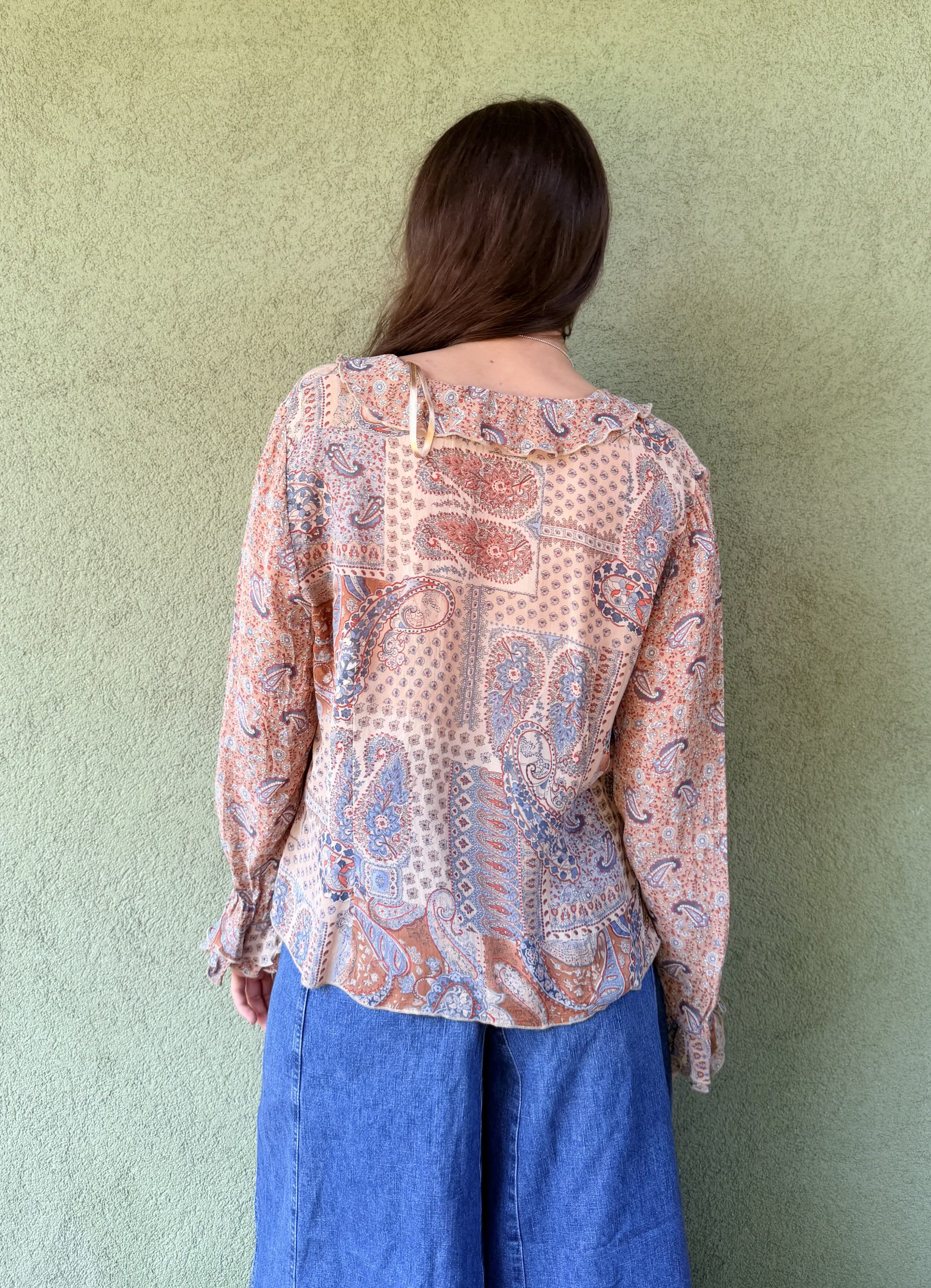 Vintage wiskozowa bluzka z falbankami L/XL - obrazek 3