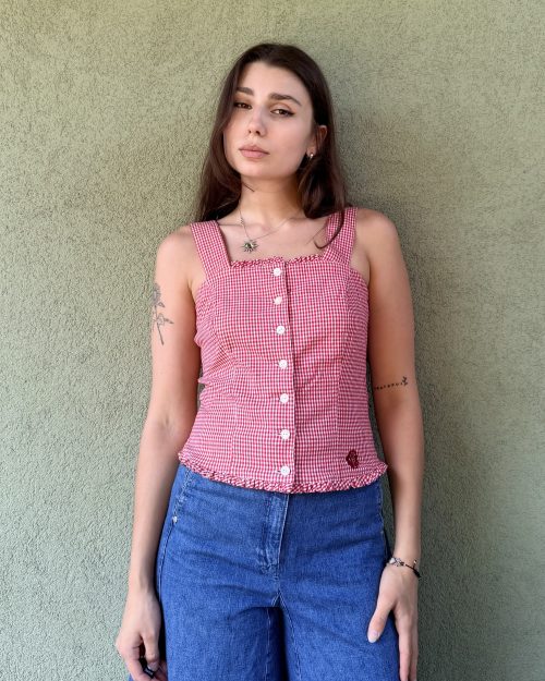 Vintage gorsetowy top z haftem M