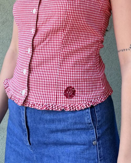Vintage gorsetowy top z haftem M...