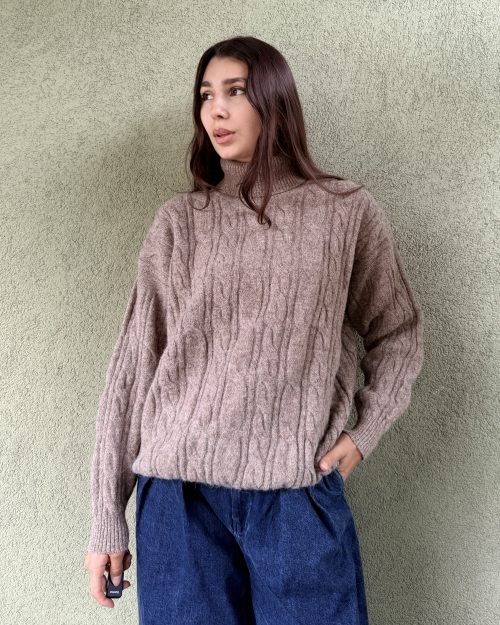 Vintage sweter z golfem alpaka&wełna XL