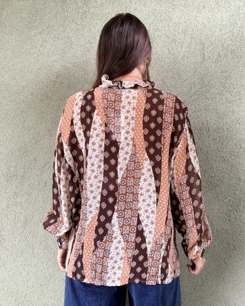 Vintage wiskozowa koszula z falbanką XL