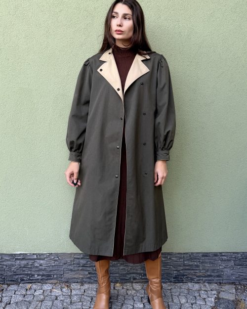 Vintage klasyczny płaszcz khaki S/M