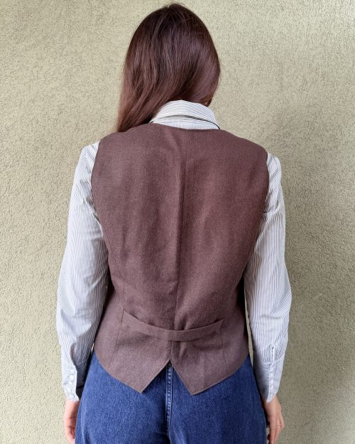Vintage wełniana kamizelka w kolorze gorzkiej czekolady L