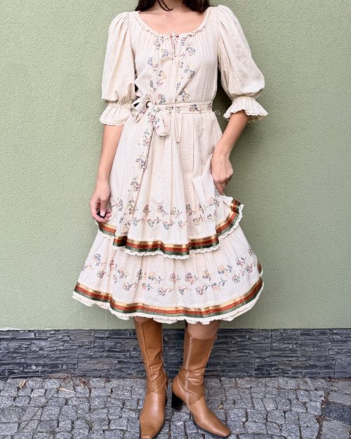 Vintage bawełniana sukienka z falbankami M/L