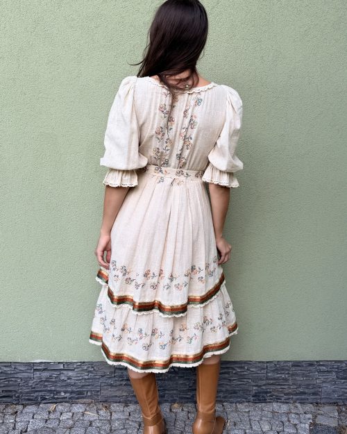 Vintage bawełniana sukienka z falbankami M/L