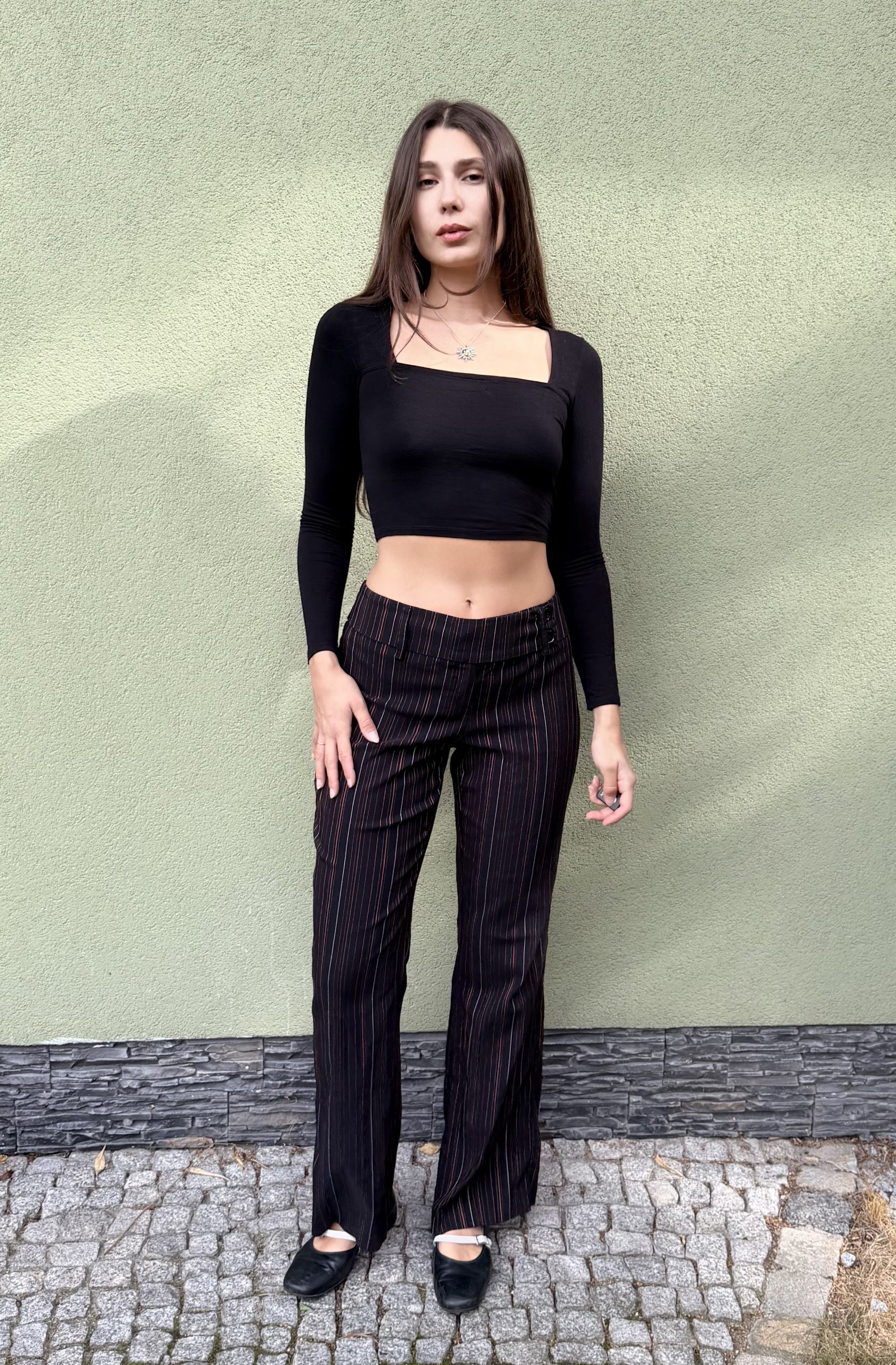 Vintage wiskozowe spodnie w paski L
