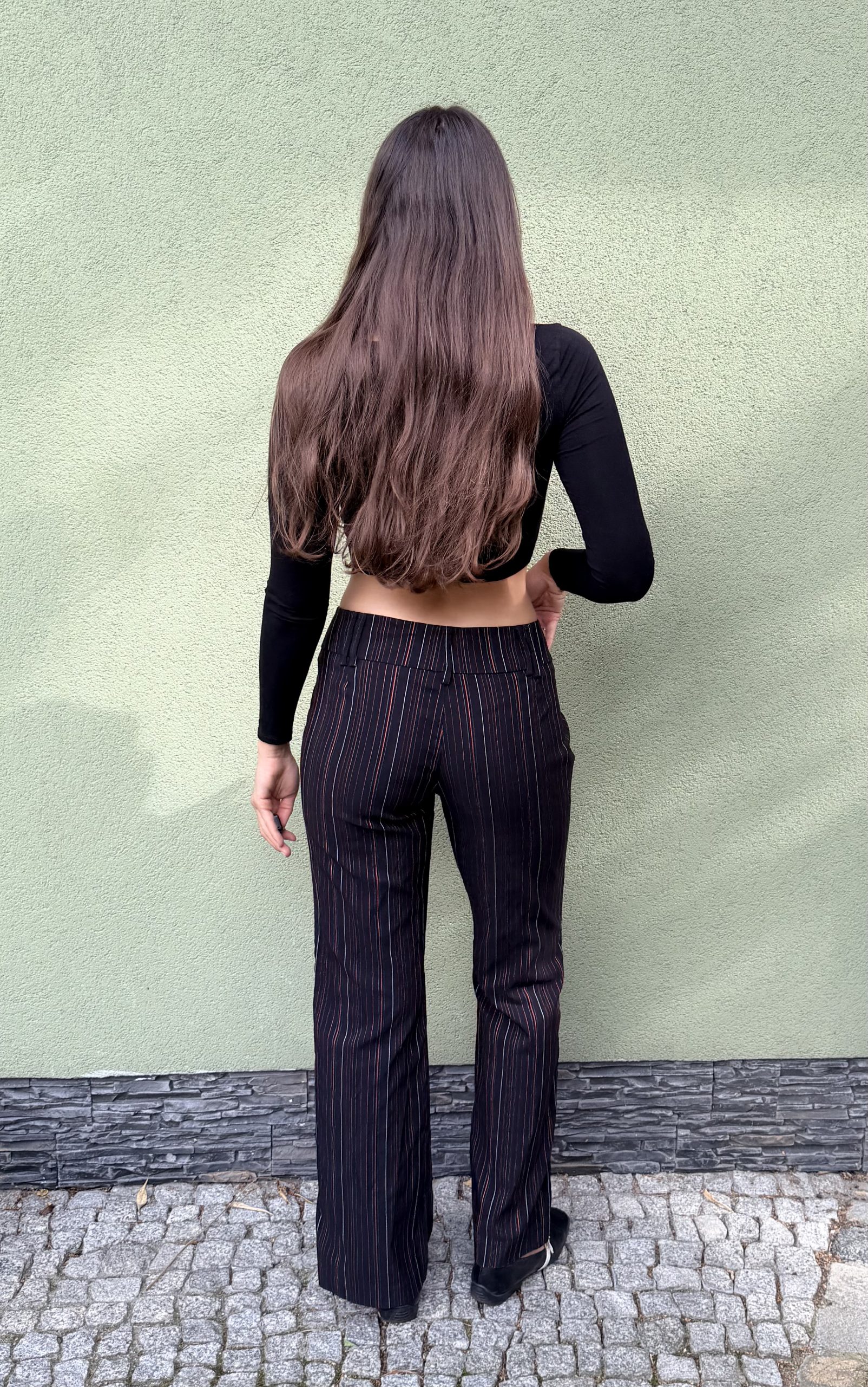 Vintage wiskozowe spodnie w paski L - obrazek 2