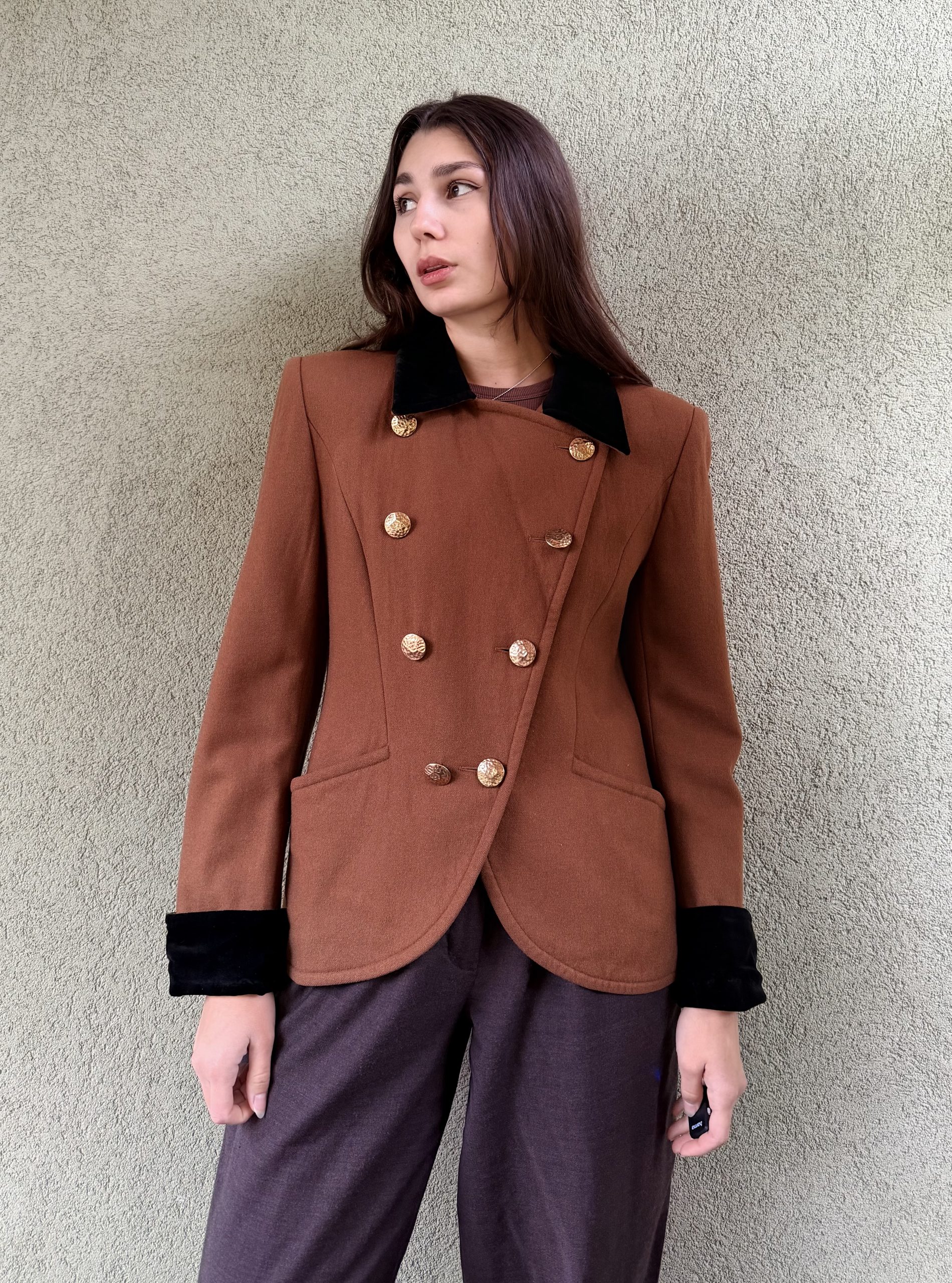 Vintage wełniany płaszcz dwurzędowy Guy Laroche M - obrazek 6