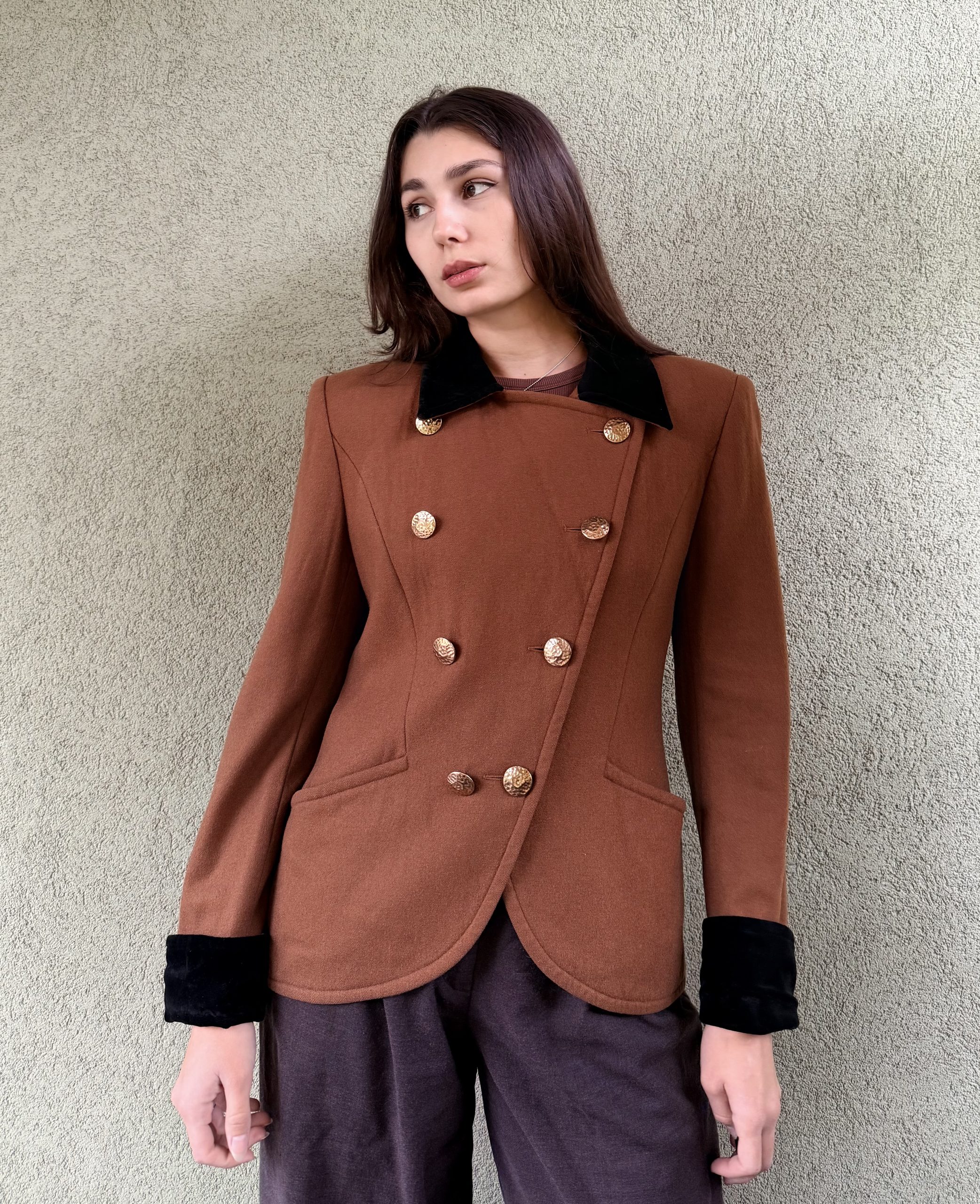 Vintage wełniany płaszcz dwurzędowy Guy Laroche M - obrazek 8