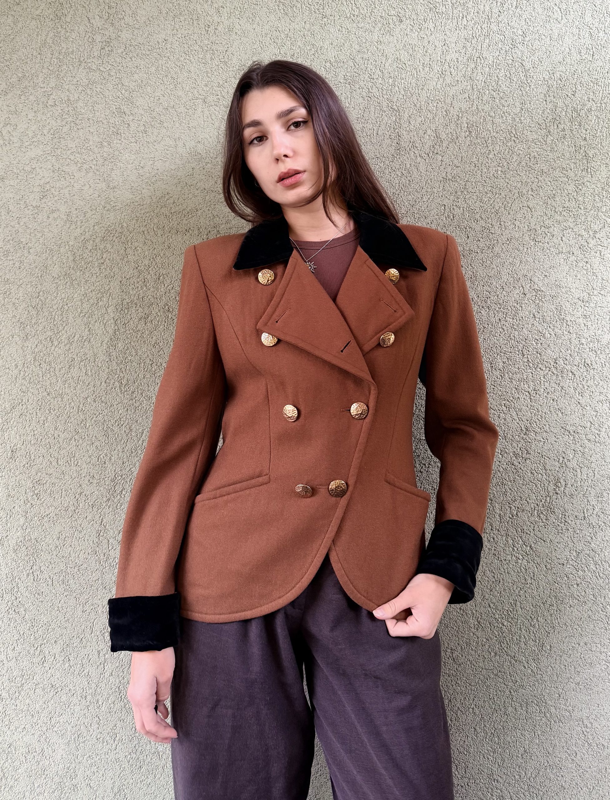 Vintage wełniany płaszcz dwurzędowy Guy Laroche M - obrazek 4