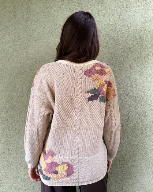 Vintage sweter z kwiatami wełna & bawełna S