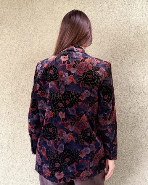 Vintage bawełniana welurowa marynarka w kwiaty M/L