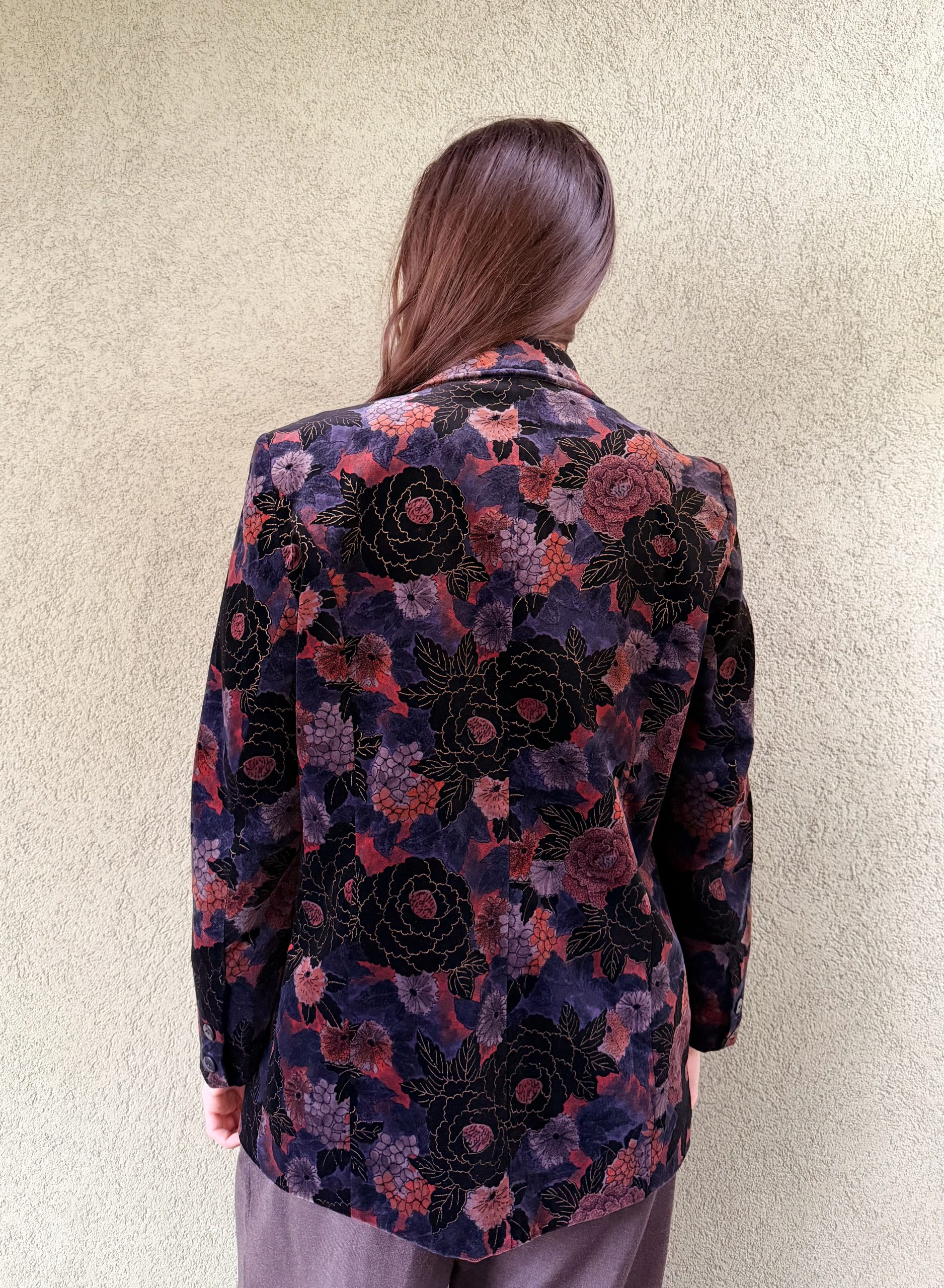 Vintage bawełniana welurowa marynarka w kwiaty M/L - obrazek 7